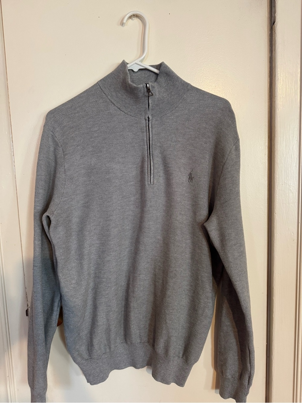 Polo by Ralph Lauren Men's Light Gray Half-Zip Pima Cotton Sweater